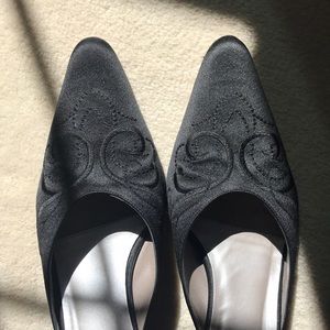 Ann Taylor Embroidered Black Satin Dressy Mules